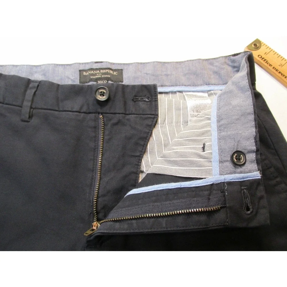 BANANA REPUBLIC Mason Chino Pants Men 30x32 Navy Blue Flat Front Straight Preppy